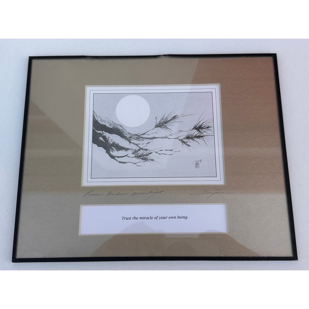 Katsumi Sugita Pine Under Moonlight Sumi-e Art Print Framed Japanese